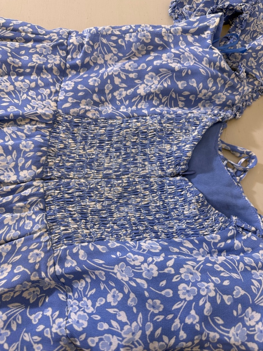 Reformation Marby Dress Blue Floral Asymmetrical Midi Puff Sleeve Size 6 - Picture 14 of 15